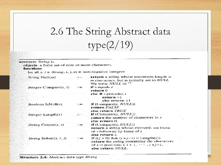 2. 6 The String Abstract data type(2/19) • ADT String: 