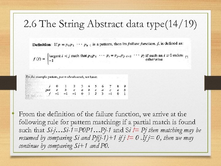 2. 6 The String Abstract data type(14/19) • From the definition of the failure