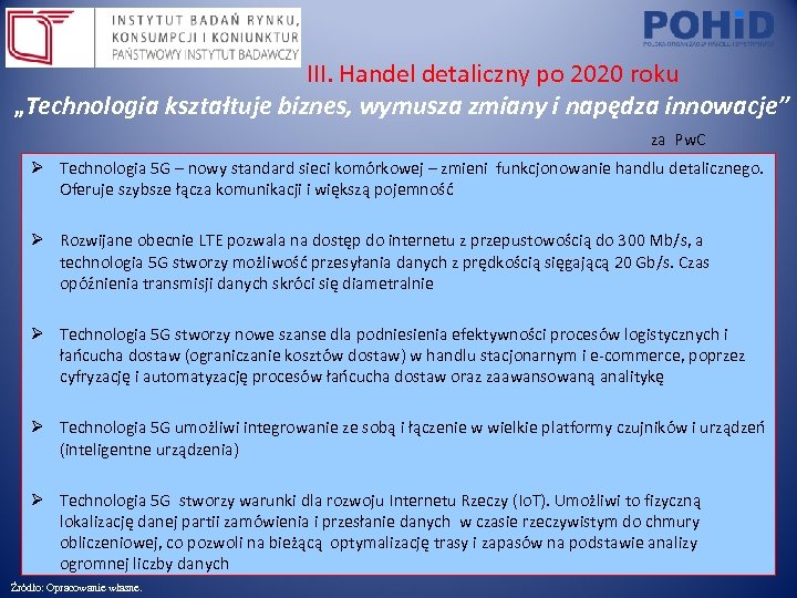  III. Handel detaliczny po 2020 roku „Technologia kształtuje biznes, wymusza zmiany i napędza