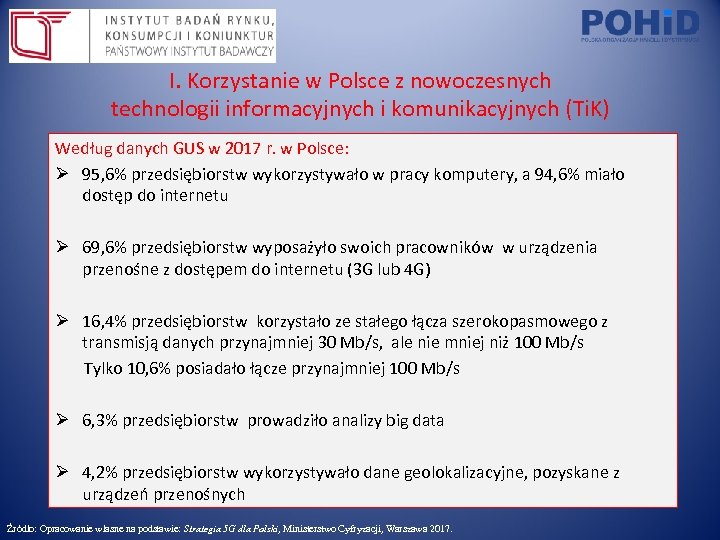 I. Korzystanie w Polsce z nowoczesnych technologii informacyjnych i komunikacyjnych (Ti. K) Według danych
