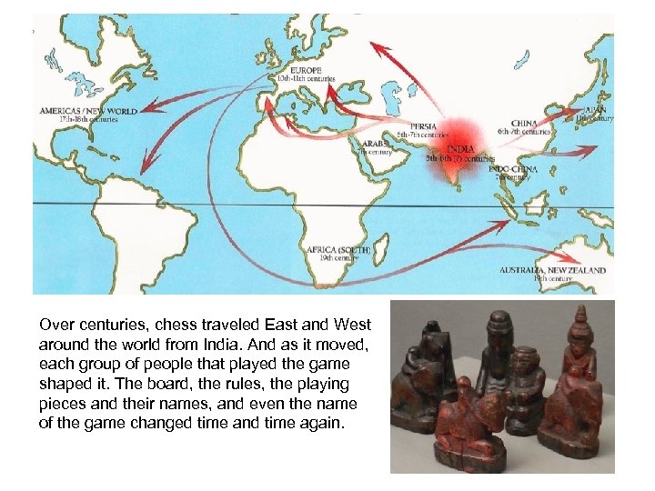Over centuries, chess traveled East and West around the world from India. And as