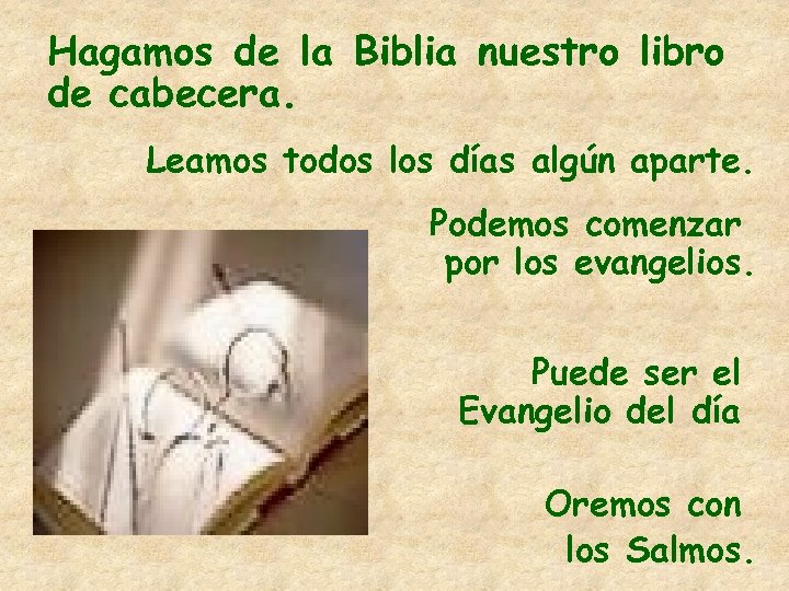 Hagamos de la Biblia nuestro libro de cabecera. Leamos todos los días algún aparte.