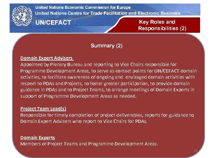UN Economic Commission for Europe Key Roles and Responsibilities (2) Summary (2) Domain Expert