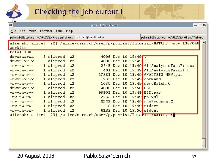 Checking the job output I 20 August 2008 Pablo. Saiz@cern. ch 37 