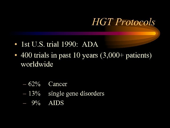 HGT Protocols • 1 st U. S. trial 1990: ADA • 400 trials in