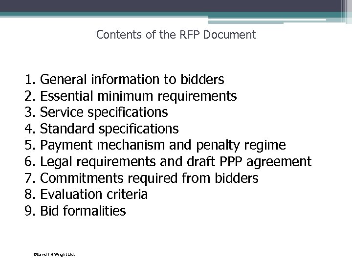 Contents of the RFP Document 1. 2. 3. 4. 5. 6. 7. 8. 9.