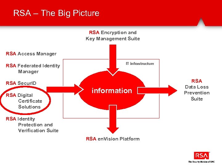 RSA – The Big Picture RSA Encryption and Key Management Suite RSA Access Manager