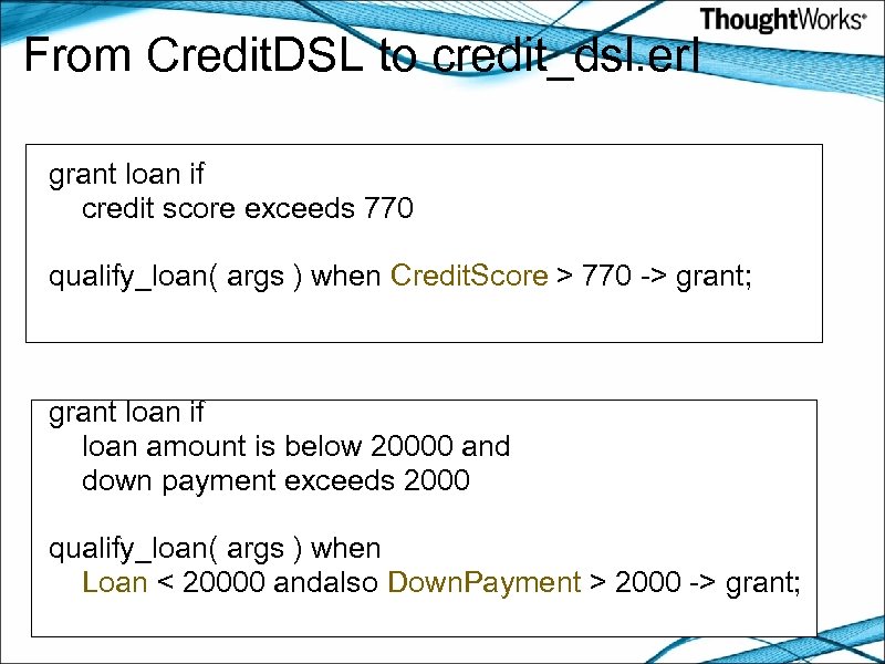 From Credit. DSL to credit_dsl. erl grant loan if credit score exceeds 770 qualify_loan(