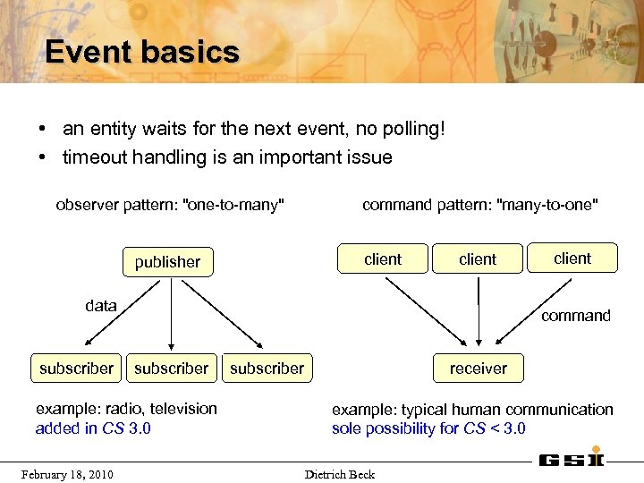 Event basics • an entity waits for the next event, no polling! • timeout