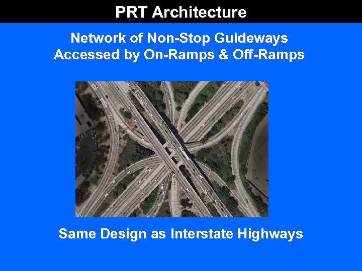 PRT Architecture Network of Non-Stop Guideways Accessed by On-Ramps & Off-Ramps Same Design as