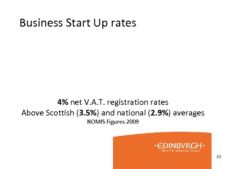 Business Start Up rates 4% net V. A. T. registration rates Above Scottish (3.