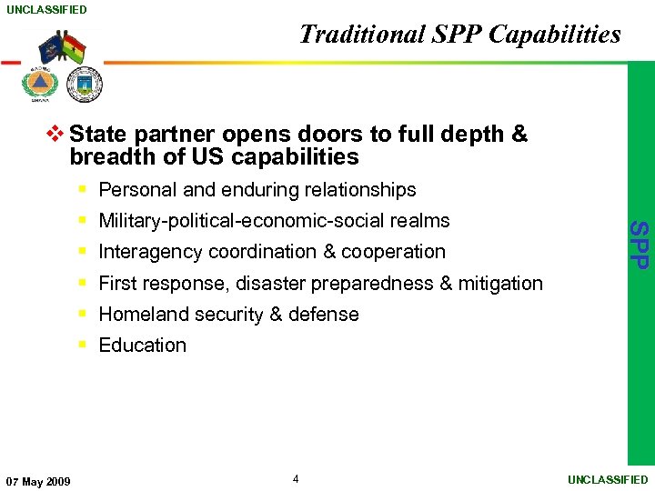 UNCLASSIFIED Traditional SPP Capabilities v State partner opens doors to full depth & breadth