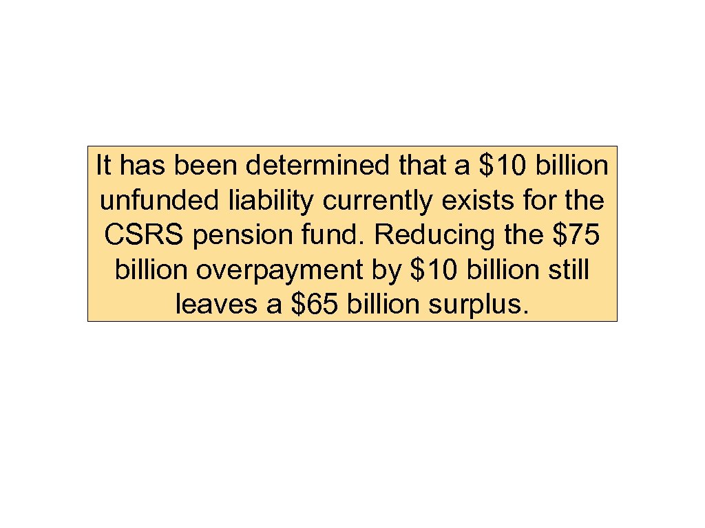 It has been determined that a $10 billion unfunded liability currently exists for the