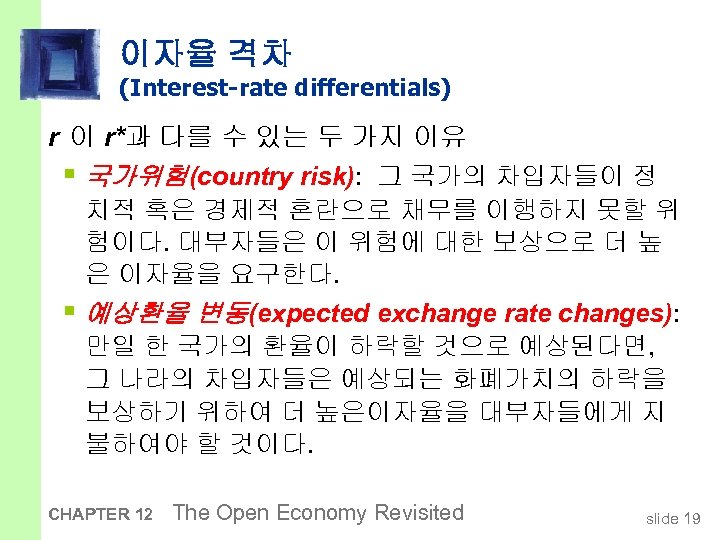 이자율 격차 (Interest-rate differentials) r 이 r*과 다를 수 있는 두 가지 이유 §