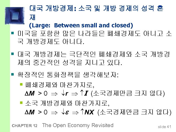 대국 개방경제: 소국 및 개방 경제의 성격 혼 재 (Large: Between small and closed)