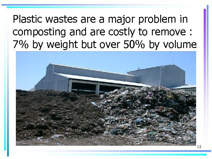 Plastic wastes are a major problem in composting and are costly to remove :