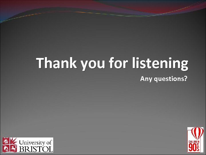 Thank you for listening Any questions? 