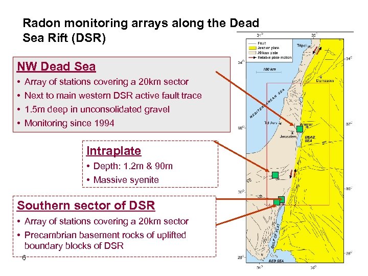 Radon monitoring arrays along the Dead Sea Rift (DSR) NW Dead Sea • •