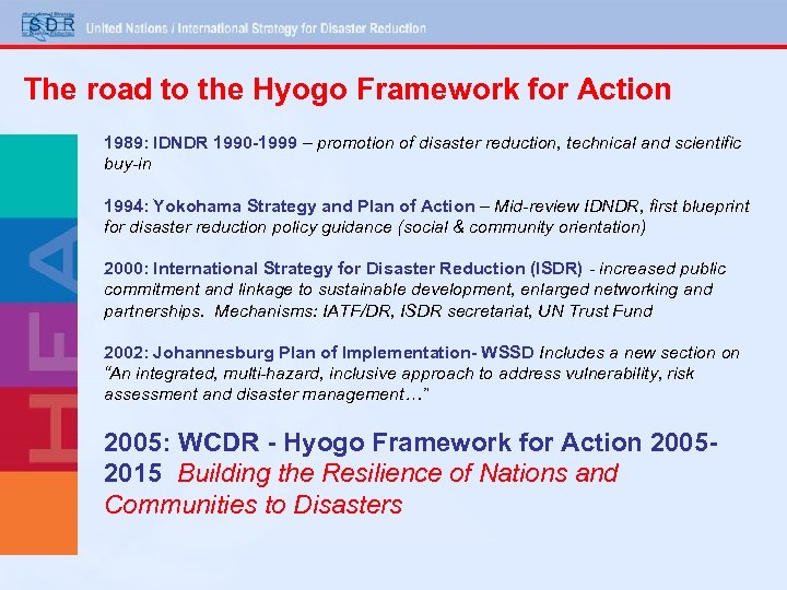 The road to the Hyogo Framework for Action 1989: IDNDR 1990 -1999 – promotion