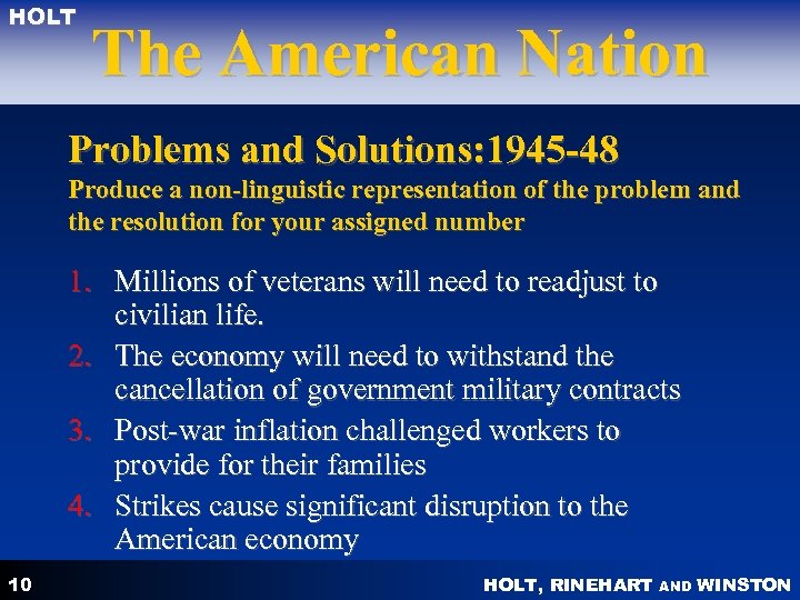 HOLT The American Nation Problems and Solutions: 1945 -48 Produce a non-linguistic representation of