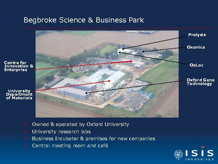 Begbroke Science & Business Park Prolysis Oxonica Centre for Innovation & Enterprise Ox. Loc