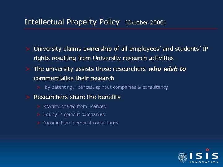Intellectual Property Policy (October 2000) > University claims ownership of all employees’ and students’