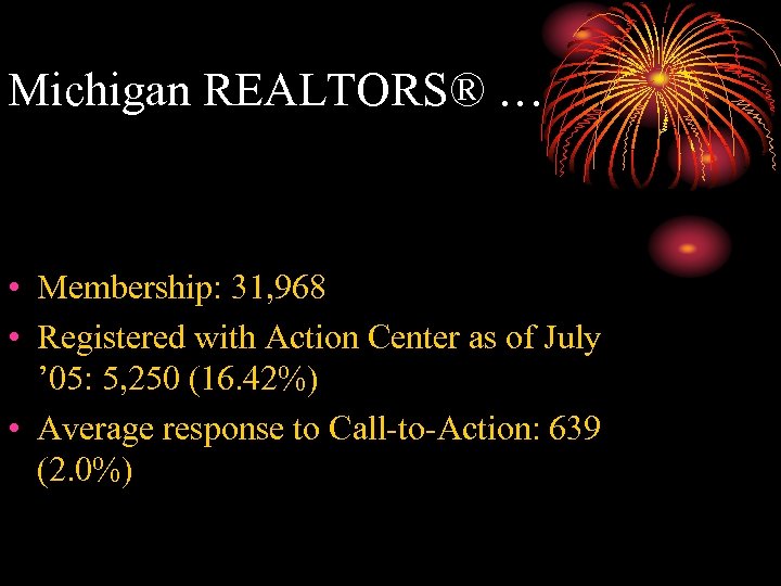 Michigan REALTORS® … • Membership: 31, 968 • Registered with Action Center as of