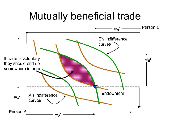 Mutually beneficial trade Person B w. Bx y B’s indifference curves If trade is