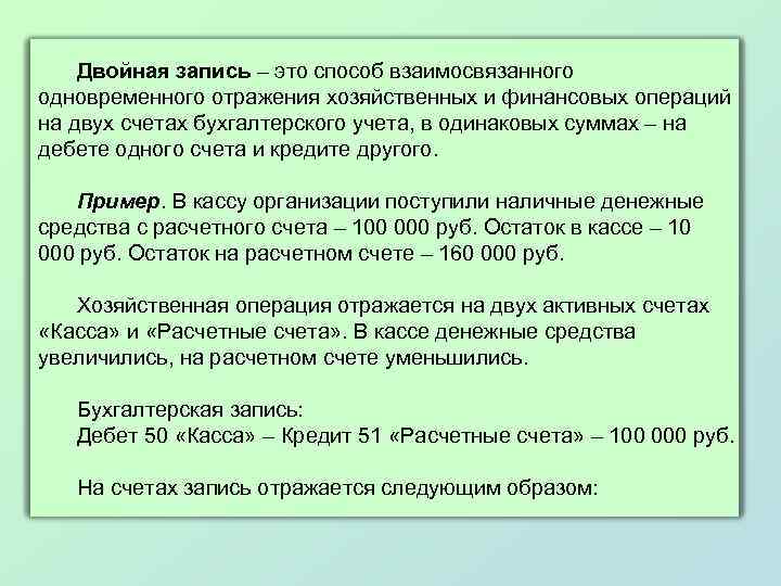 Двойная запись – это способ взаимосвязанного одновременного отражения хозяйственных и финансовых операций на двух