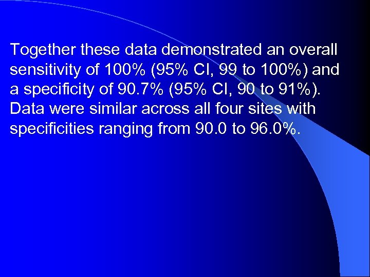 Together these data demonstrated an overall sensitivity of 100% (95% CI, 99 to 100%)