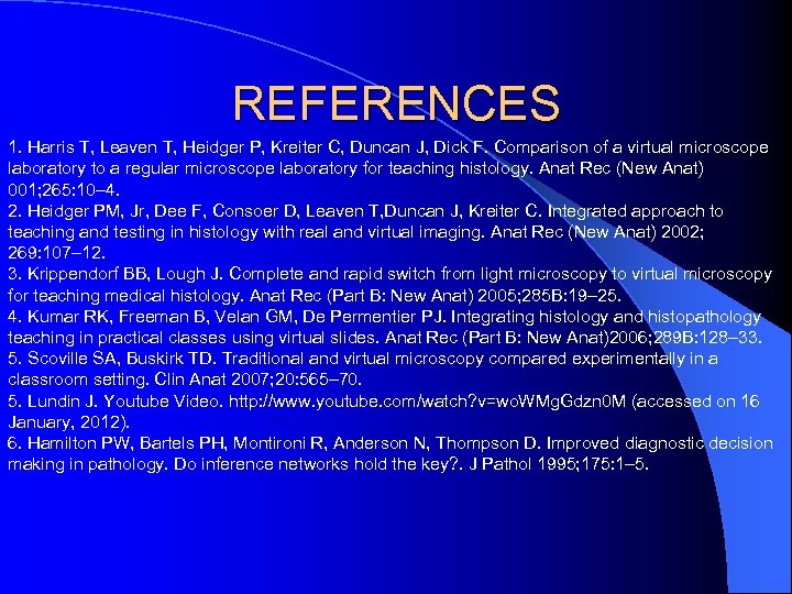 REFERENCES 1. Harris T, Leaven T, Heidger P, Kreiter C, Duncan J, Dick F.