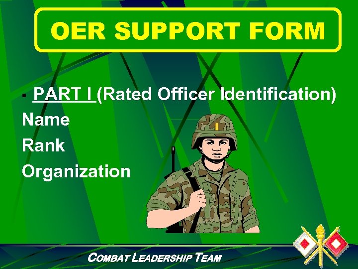 OER SUPPORT FORM PART I (Rated Officer Identification) Name Rank Organization § COMBAT LEADERSHIP