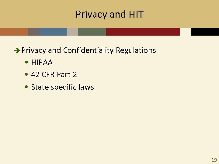 Privacy and HIT è Privacy and Confidentiality Regulations • HIPAA • 42 CFR Part