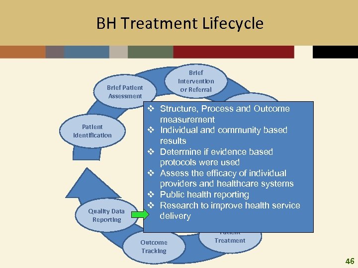 BH Treatment Lifecycle Brief Intervention or Referral Brief Patient Assessment Patient Identification Quality Data