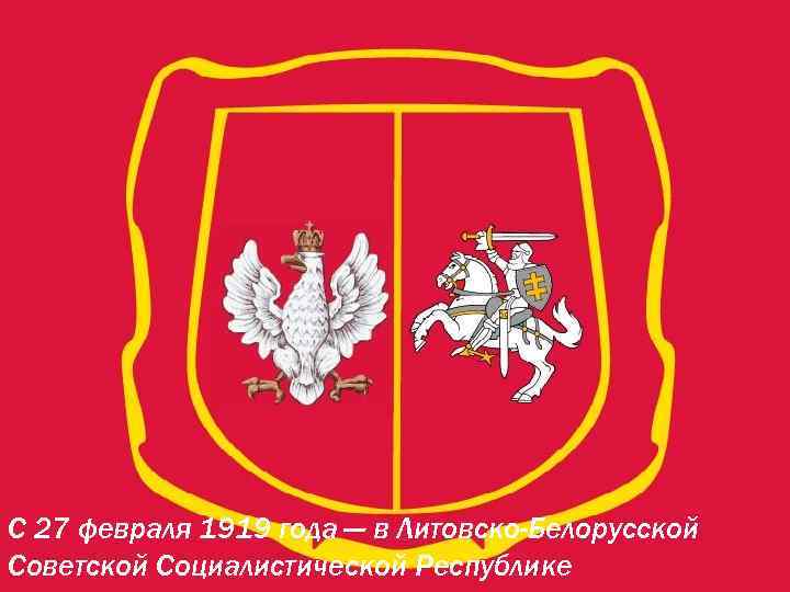 С 27 февраля 1919 года — в Литовско-Белорусской Советской Социалистической Республике 