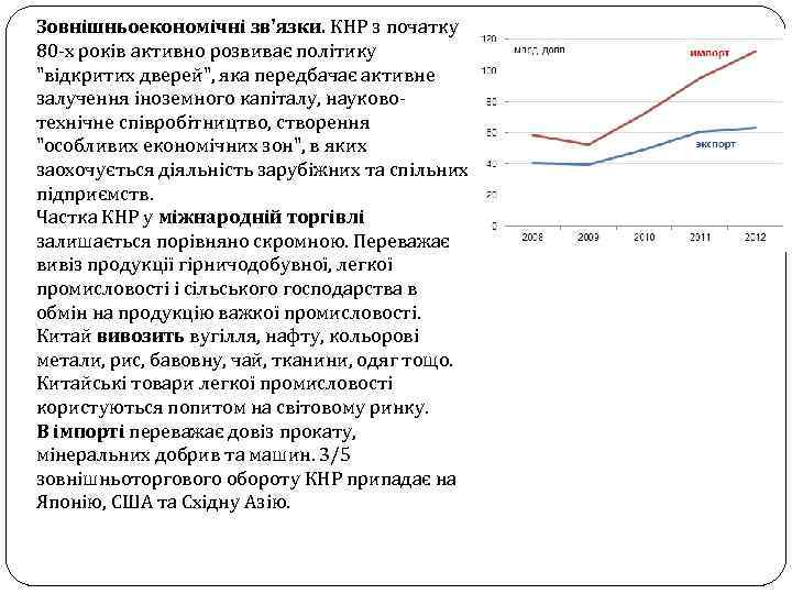 Зовнішньоекономічні зв'язки. КНР з початку 80 -х років активно розвиває політику 