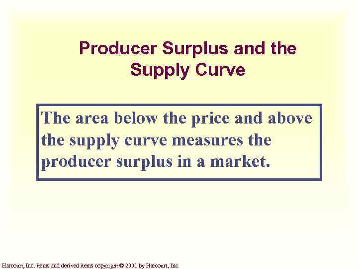 Producer Surplus and the Supply Curve The area below the price and above the