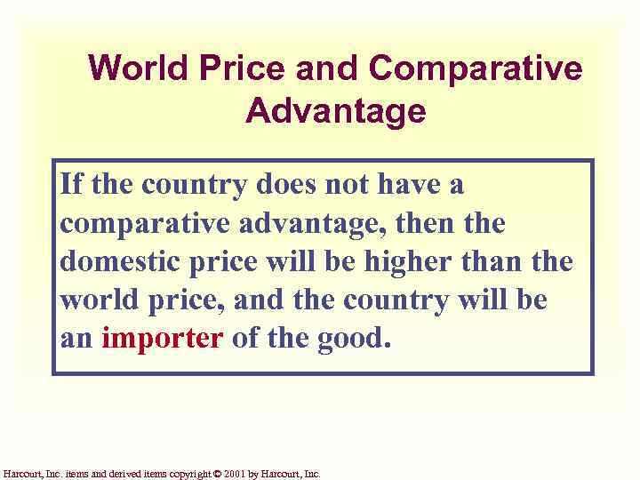World Price and Comparative Advantage If the country does not have a comparative advantage,