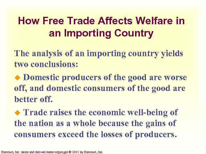 How Free Trade Affects Welfare in an Importing Country The analysis of an importing
