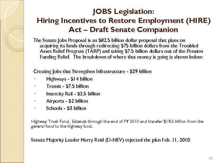 JOBS Legislation: Hiring Incentives to Restore Employment (HIRE) Act – Draft Senate Companion The