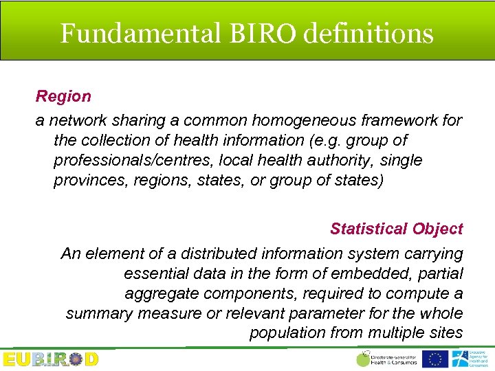 Fundamental BIRO definitions Region a network sharing a common homogeneous framework for the collection