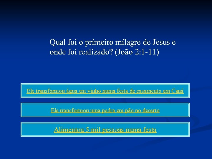 Qual foi o primeiro milagre de Jesus e onde foi realizado? (João 2: 1