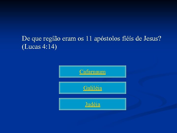 De que região eram os 11 apóstolos fiéis de Jesus? (Lucas 4: 14) Cafarnaum