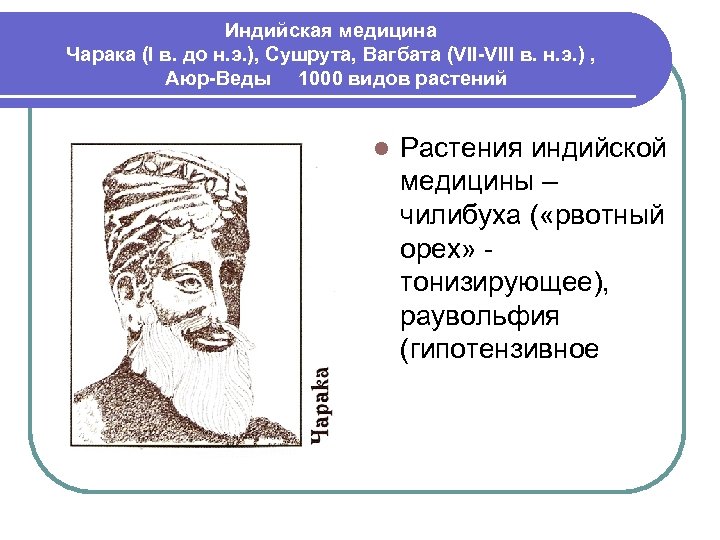 Индийская медицина Чарака (I в. до н. э. ), Сушрута, Вагбата (VII-VIII в. н.