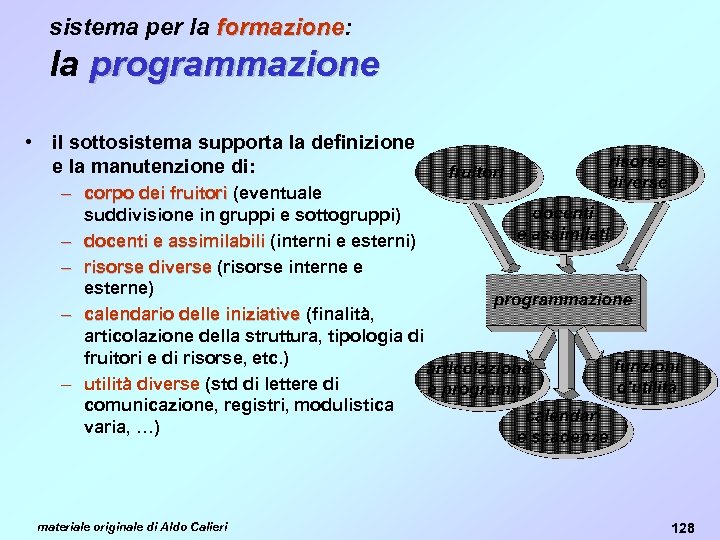 sistema per la formazione: formazione la programmazione • il sottosistema supporta la definizione e