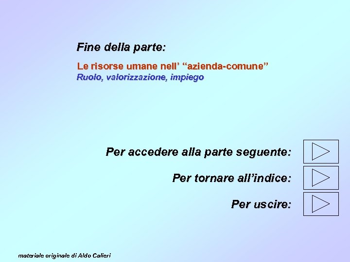 Fine della parte: Le risorse umane nell’ “azienda-comune” Ruolo, valorizzazione, impiego Per accedere alla