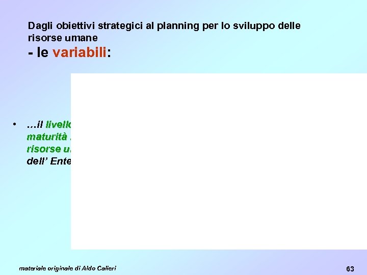 Dagli obiettivi strategici al planning per lo sviluppo delle risorse umane - le variabili: