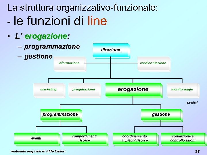 La struttura organizzativo-funzionale: - le funzioni di line • L’ erogazione: – programmazione –