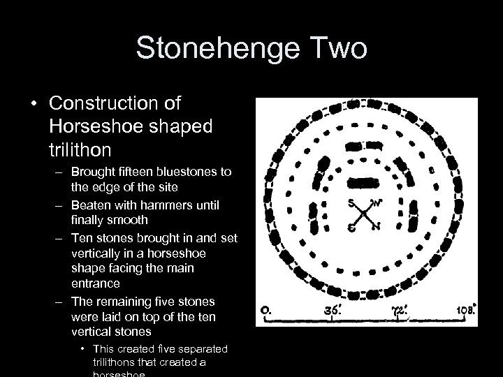 Stonehenge Two • Construction of Horseshoe shaped trilithon – Brought fifteen bluestones to the