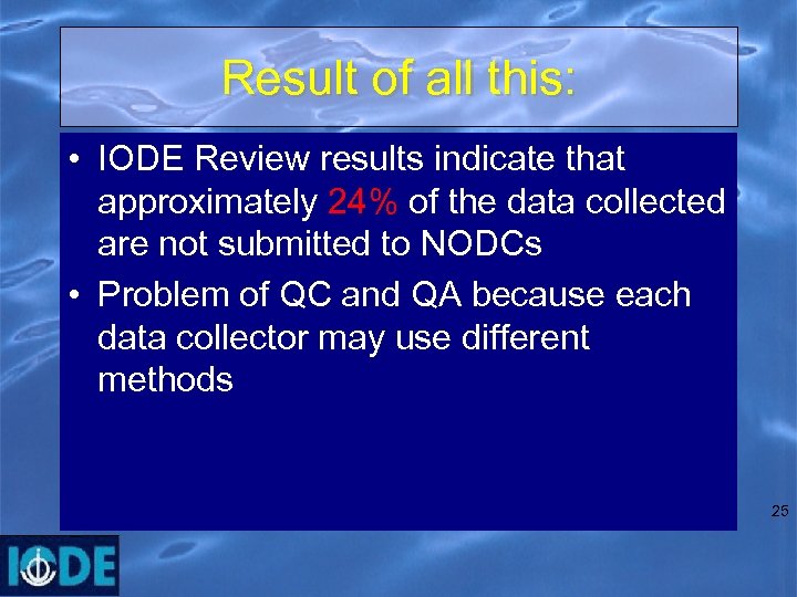 Result of all this: • IODE Review results indicate that approximately 24% of the